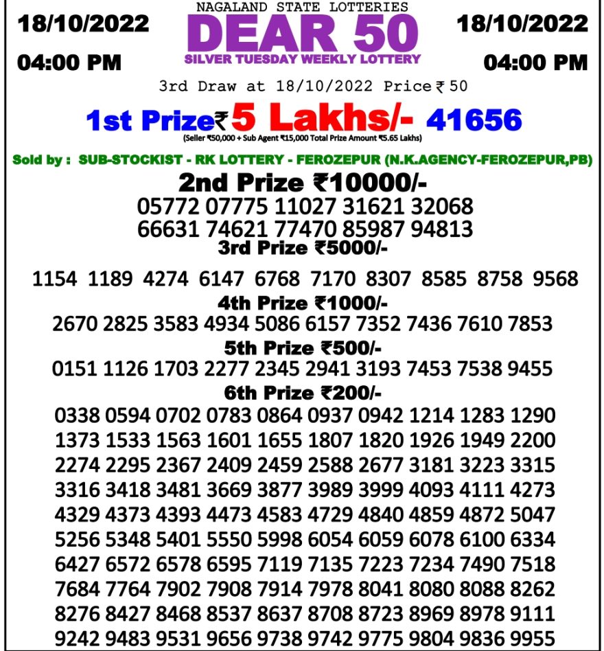 Dear 50 Silver Tuesday Lottery 4PM