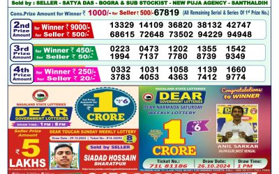 Dear narmada saturday weekly lottery 11.1.25 1pm result