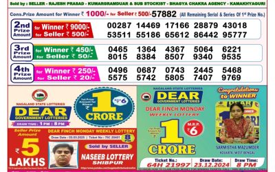 Dear finch monday weekly lottery 24.3.25 8pm result
