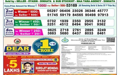 Dear dwarka monday weekly lottery 19.5.25 1pm result