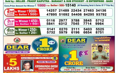 Dear narmada saturday weekly lottery 14.06.25 1pm result
