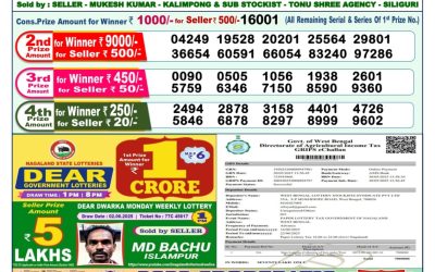 Dear dwarka monday weekly lottery 16.06.25 1pm result