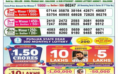 Dear yamuna sunday weekly lottery 06.07.25 1pm result