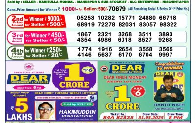 Dear narmada saturday weekly lottery 12.07.25 1pm result