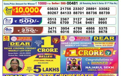 Dear Vision Saturday Weekly Lottery 17.01.26 1pm Result