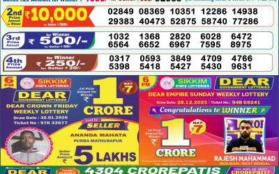 Dear Vision Saturday Weekly Lottery 31.01.26 1pm Result