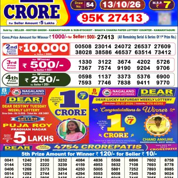 Dear 6PM Lottery Result 13 October 2026